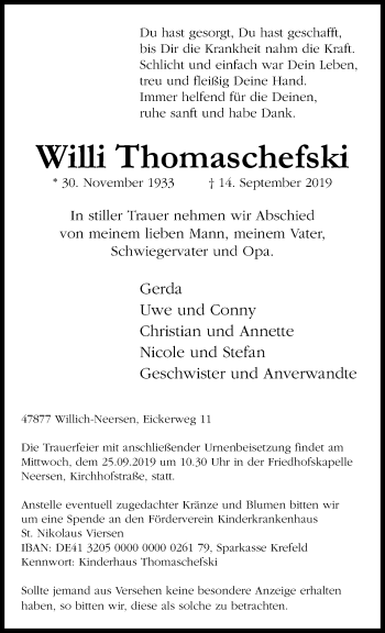 Traueranzeige von Willi Thomaschefski von trauer.extra-tipp-moenchengladbach.de