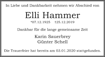 Traueranzeige von Elli Hammer von trauer.extra-tipp-moenchengladbach.de