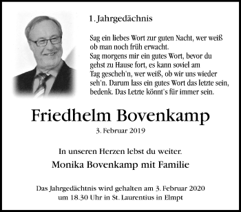 Traueranzeige von Friedhelm Bovenkamp von trauer.extra-tipp-moenchengladbach.de