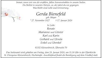 Traueranzeige von Gerda Bienefeld von trauer.extra-tipp-moenchengladbach.de