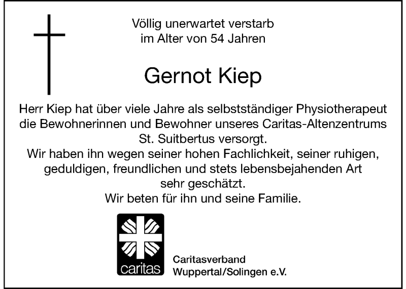  Traueranzeige für Gernot Kiep vom 04.01.2020 aus trauer.wuppertaler-rundschau.de