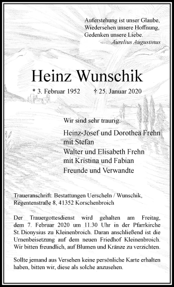 Traueranzeige von Heinz Wunschik von trauer.extra-tipp-moenchengladbach.de