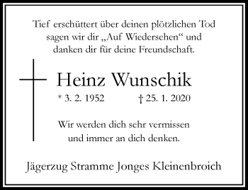 Traueranzeige von Heinz Wunschik von trauer.extra-tipp-moenchengladbach.de