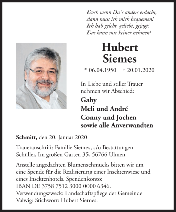 Traueranzeige von Hubert Siemes von trauer.mein.krefeld.de