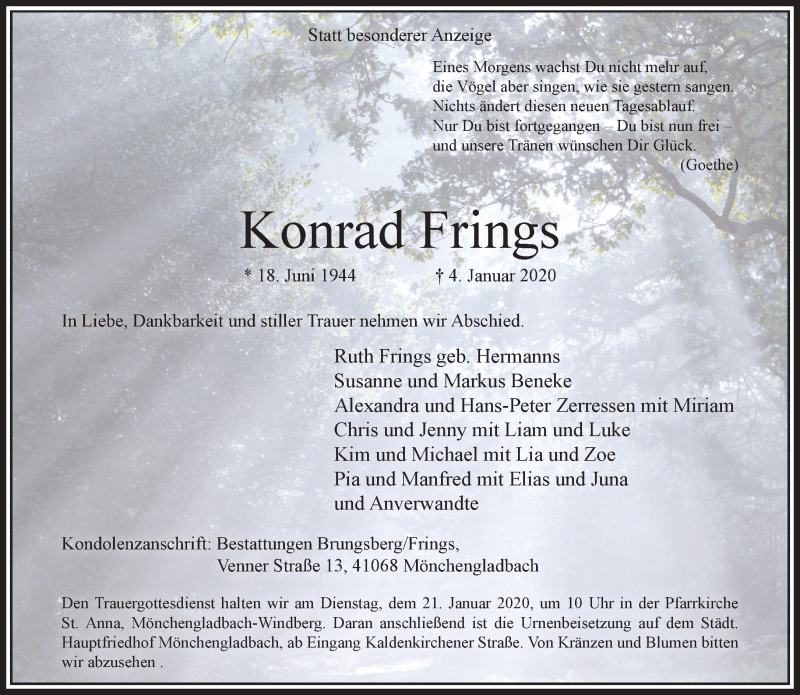  Traueranzeige für Konrad Frings vom 12.01.2020 aus trauer.extra-tipp-moenchengladbach.de