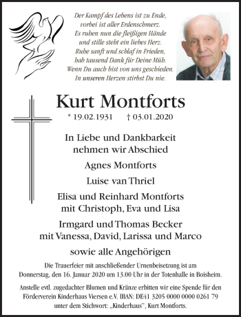 Traueranzeige von Kurt Montforts von trauer.extra-tipp-moenchengladbach.de