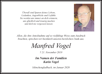 Traueranzeige von Manfred Vogel von trauer.extra-tipp-moenchengladbach.de