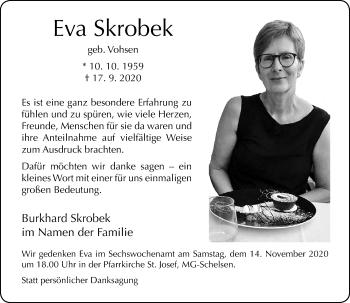 Traueranzeige von Eva Skrobek von trauer.extra-tipp-moenchengladbach.de