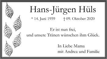 Traueranzeige von Hans-Jürgen Hüls von trauer.extra-tipp-moenchengladbach.de