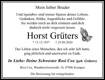 Traueranzeige von Horst Grüters von trauer.mein.krefeld.de