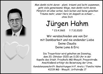 Traueranzeige von Jürgen Hahm von trauer.extra-tipp-moenchengladbach.de