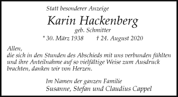 Traueranzeige von Karin Hackenberg von trauer.extra-tipp-moenchengladbach.de