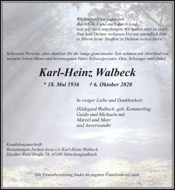 Traueranzeige von Karl-Heinz Walbeck von trauer.extra-tipp-moenchengladbach.de