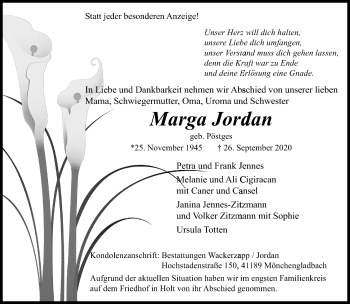 Traueranzeige von Marga Jordan von trauer.extra-tipp-moenchengladbach.de