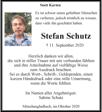 Traueranzeige von Stefan Schutz von trauer.extra-tipp-moenchengladbach.de