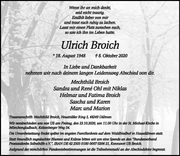 Traueranzeige von Ulrich Broich von trauer.extra-tipp-moenchengladbach.de