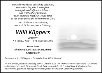 Traueranzeige von Willi Küppers von trauer.extra-tipp-moenchengladbach.de