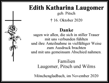 Traueranzeige von Edith Katharina Laugomer von trauer.extra-tipp-moenchengladbach.de