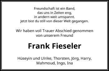 Traueranzeige von Frank Fieseler von trauer.wuppertaler-rundschau.de