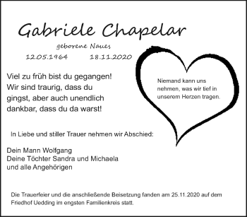 Traueranzeige von Gabriele Chapelar von trauer.extra-tipp-moenchengladbach.de