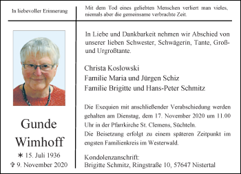 Traueranzeige von Gunde Wimhoff von trauer.extra-tipp-moenchengladbach.de