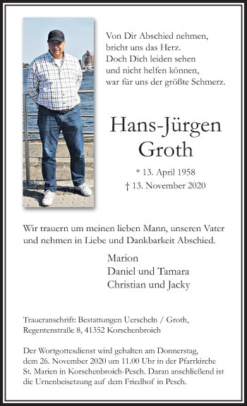 Traueranzeige von Hans-Jürgen Groth von trauer.extra-tipp-moenchengladbach.de