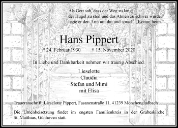 Traueranzeige von Hans Pippert von trauer.extra-tipp-moenchengladbach.de