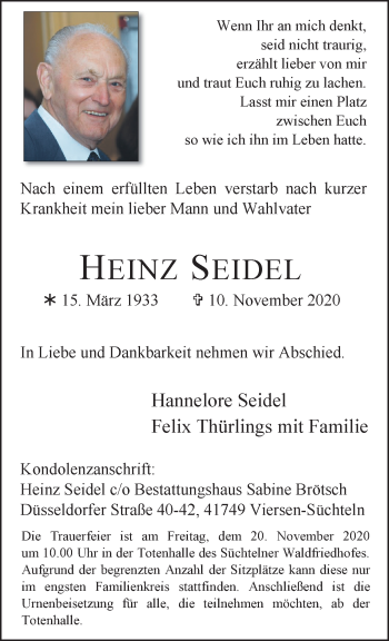 Traueranzeige von Heinz Seidel von trauer.extra-tipp-moenchengladbach.de