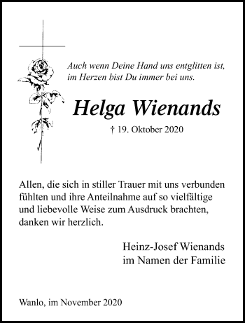 Traueranzeige von Helga Wienands von trauer.extra-tipp-moenchengladbach.de