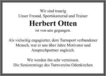 Traueranzeige von Herbert Otten von trauer.extra-tipp-moenchengladbach.de
