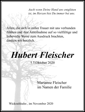 Traueranzeige von Hubert Fleischer von trauer.extra-tipp-moenchengladbach.de