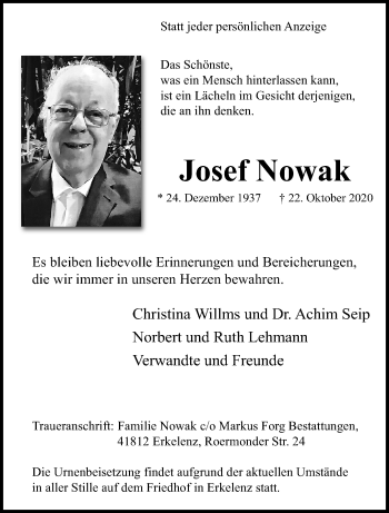 Traueranzeige von Josef Nowak von trauer.extra-tipp-moenchengladbach.de