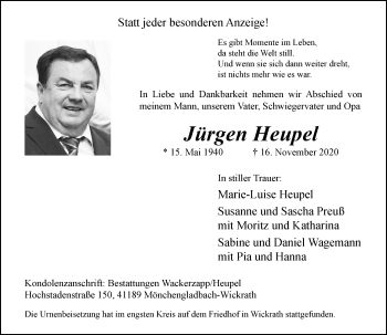 Traueranzeige von Jürgen Heupel von trauer.extra-tipp-moenchengladbach.de