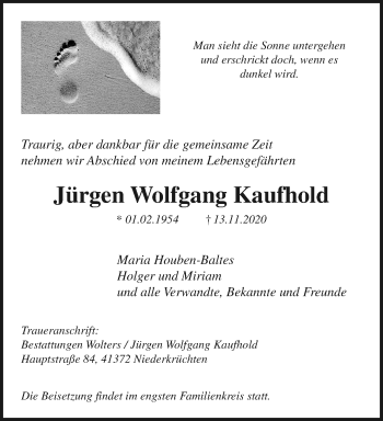 Traueranzeige von Jürgen Wolfgang Kaufhold von trauer.extra-tipp-moenchengladbach.de