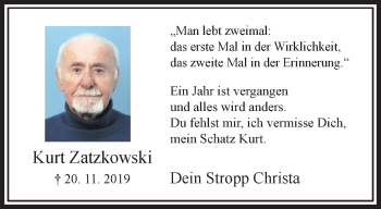 Traueranzeige von Kurt Zatzkowski von trauer.wuppertaler-rundschau.de