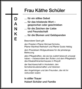 Traueranzeige von Käthe Schüler von trauer.extra-tipp-moenchengladbach.de