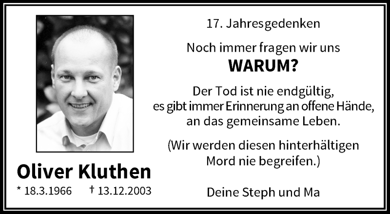  Traueranzeige für Oliver Kluthen vom 12.12.2020 aus trauer.wuppertaler-rundschau.de