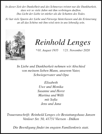 Traueranzeige von Reinhold Lenges von trauer.extra-tipp-moenchengladbach.de