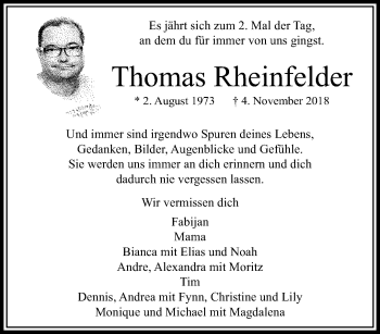 Traueranzeige von Thomas Rheinfelder von trauer.extra-tipp-moenchengladbach.de