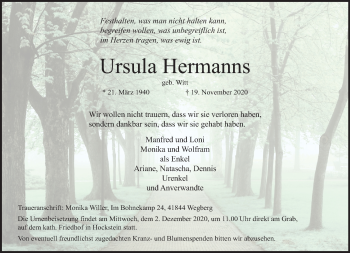 Traueranzeige von Ursula Hermanns von trauer.extra-tipp-moenchengladbach.de