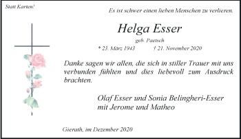 Traueranzeige von Helga Esser von trauer.stadt-kurier.de