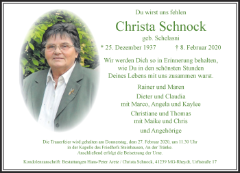 Traueranzeige von Christa Schnock von trauer.extra-tipp-moenchengladbach.de