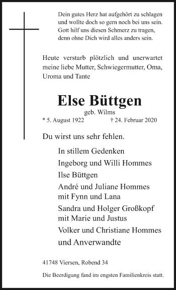 Traueranzeige von Else Büttgen von trauer.extra-tipp-moenchengladbach.de