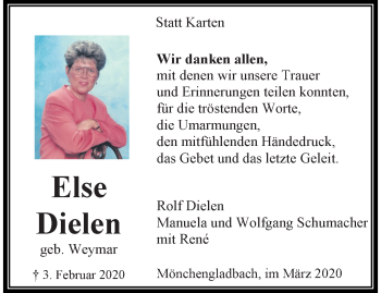 Traueranzeige von Else Dielen von trauer.extra-tipp-moenchengladbach.de