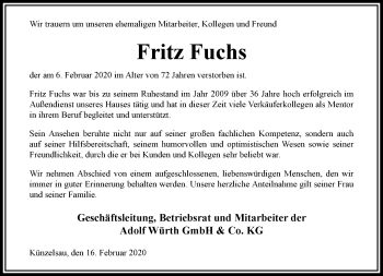 Traueranzeige von Fritz Fuchs von trauer.extra-tipp-moenchengladbach.de