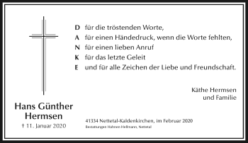 Traueranzeige von Hans Günther Hermsen von trauer.extra-tipp-moenchengladbach.de