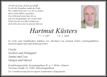 Traueranzeige von Hartmut Küsters von trauer.extra-tipp-moenchengladbach.de