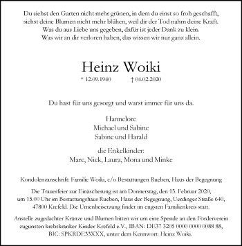 Traueranzeige von Heinz Woiki von trauer.mein.krefeld.de