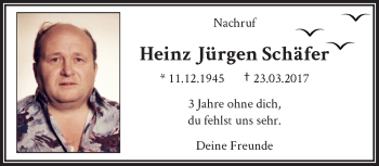 Traueranzeige von Heinz Jürgen Schäfer von trauer.wuppertaler-rundschau.de