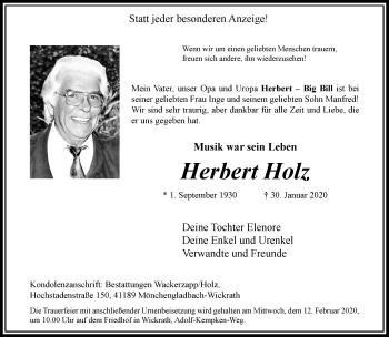 Traueranzeige von Herbert Holz von trauer.extra-tipp-moenchengladbach.de